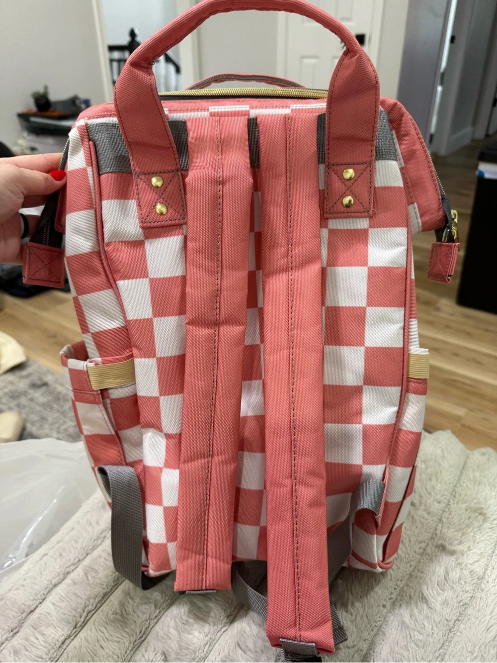 Checkerboard Pink and White diaper bag